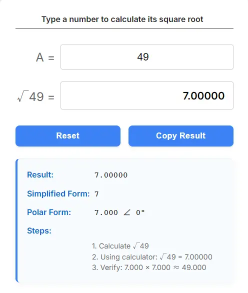 Racine Carree Calculator Example